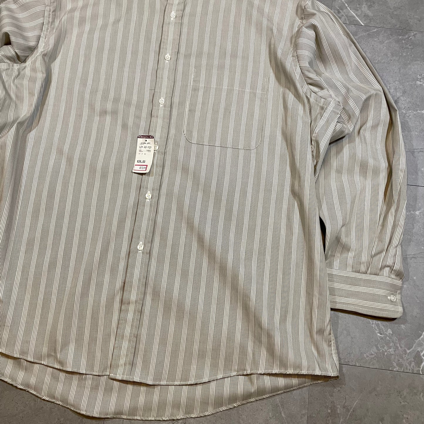 90s Deadstock Arrow Collection Made in USA Beige Striped Stand Collar Shirt