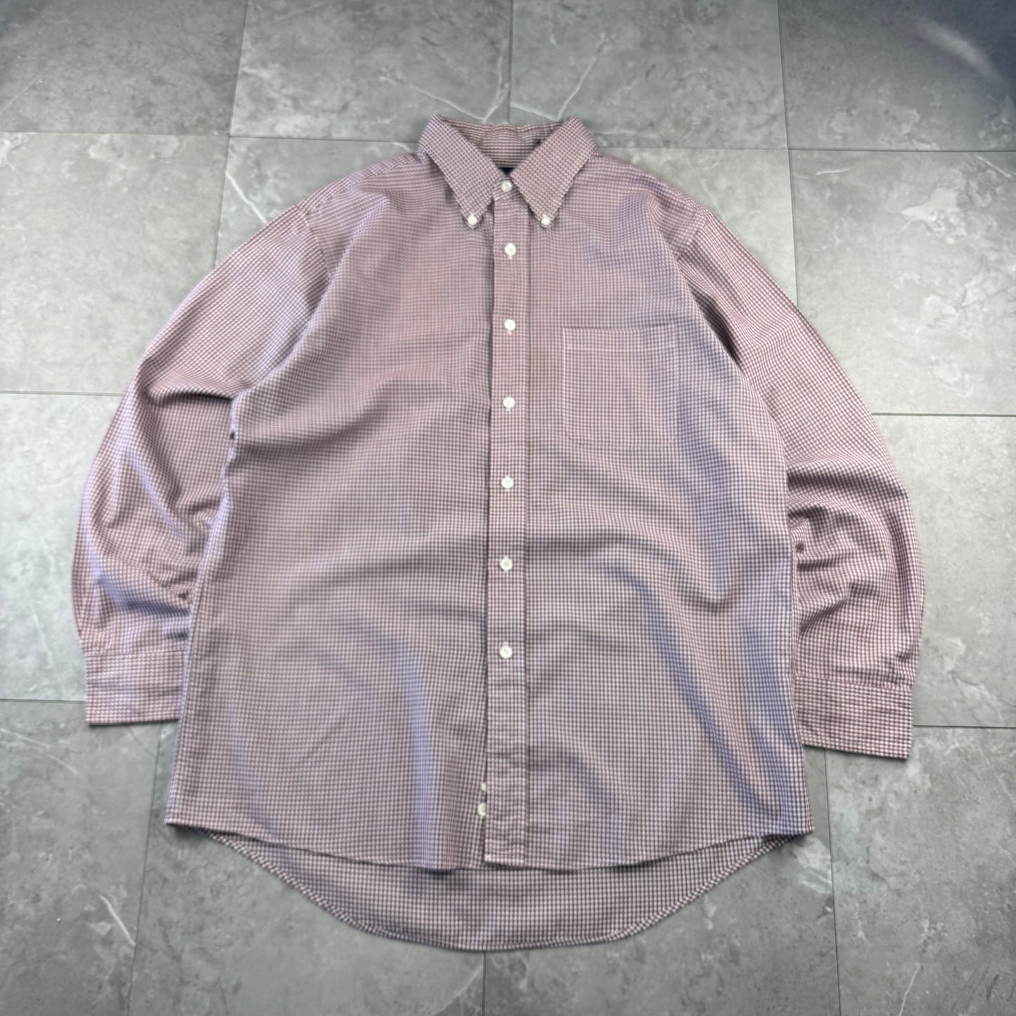 90s Lands' End Red & White Checkered Button Down Shirt
