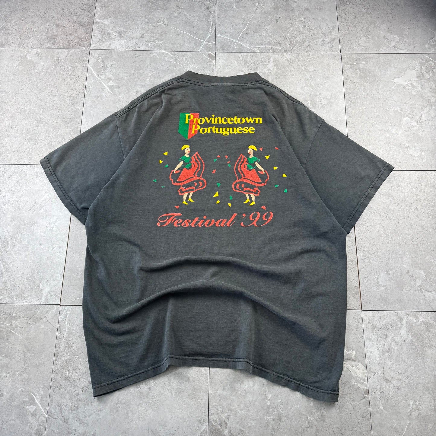 90s Lee Provincetown Portuguese Festival 1999 Faded Gray Made in USA Graphic T-Shirt