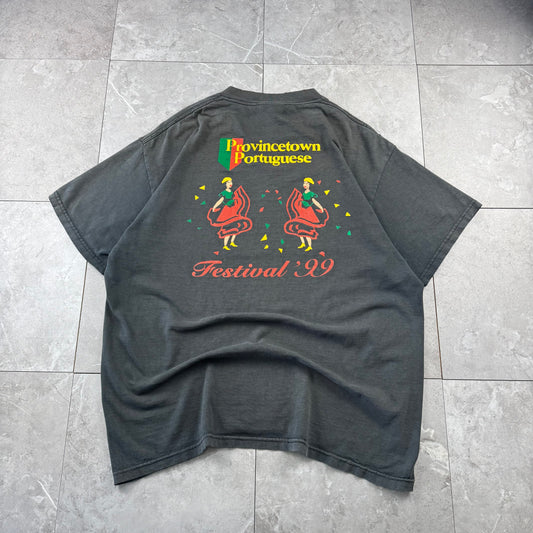 90s Lee Provincetown Portuguese Festival 1999 Faded Gray Made in USA Graphic T-Shirt