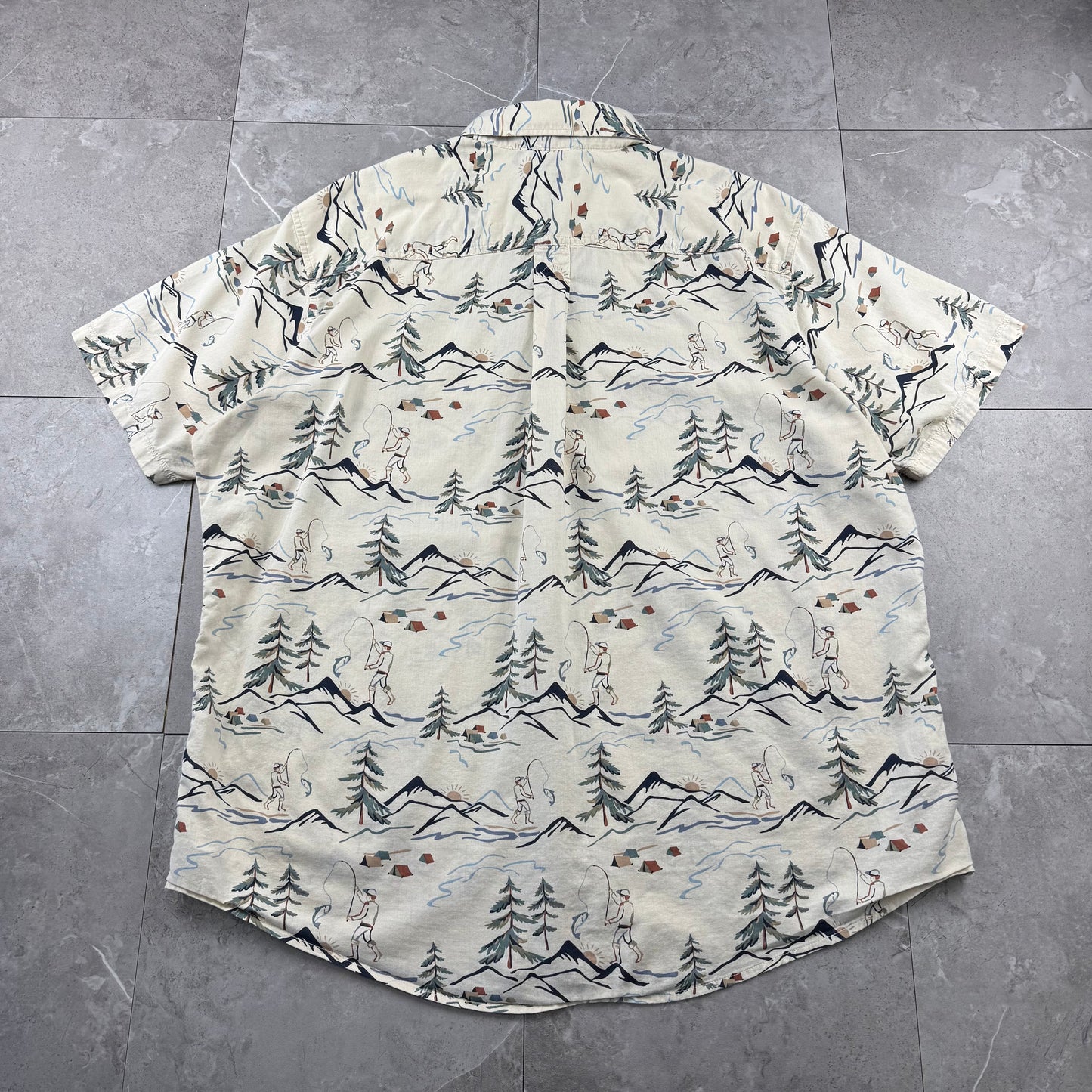 00s~ Eddie Bauer Classic Fit Fishing Graphic Short Sleeve Button Down Shirt