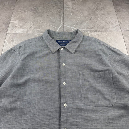 00s Ralph Lauren Polo Golf Clayton Black/White Houndstooth Linen x Cotton Short Sleeve Shirt XL