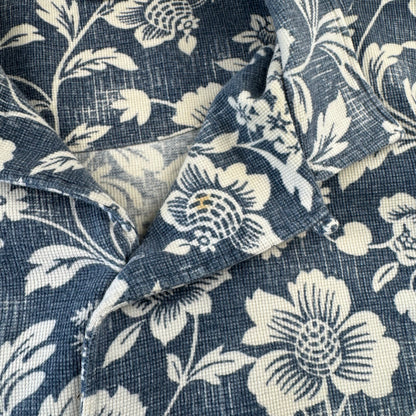 90s Polo by Ralph Lauren Blue Flower Knitted Open Collar Shirt XL