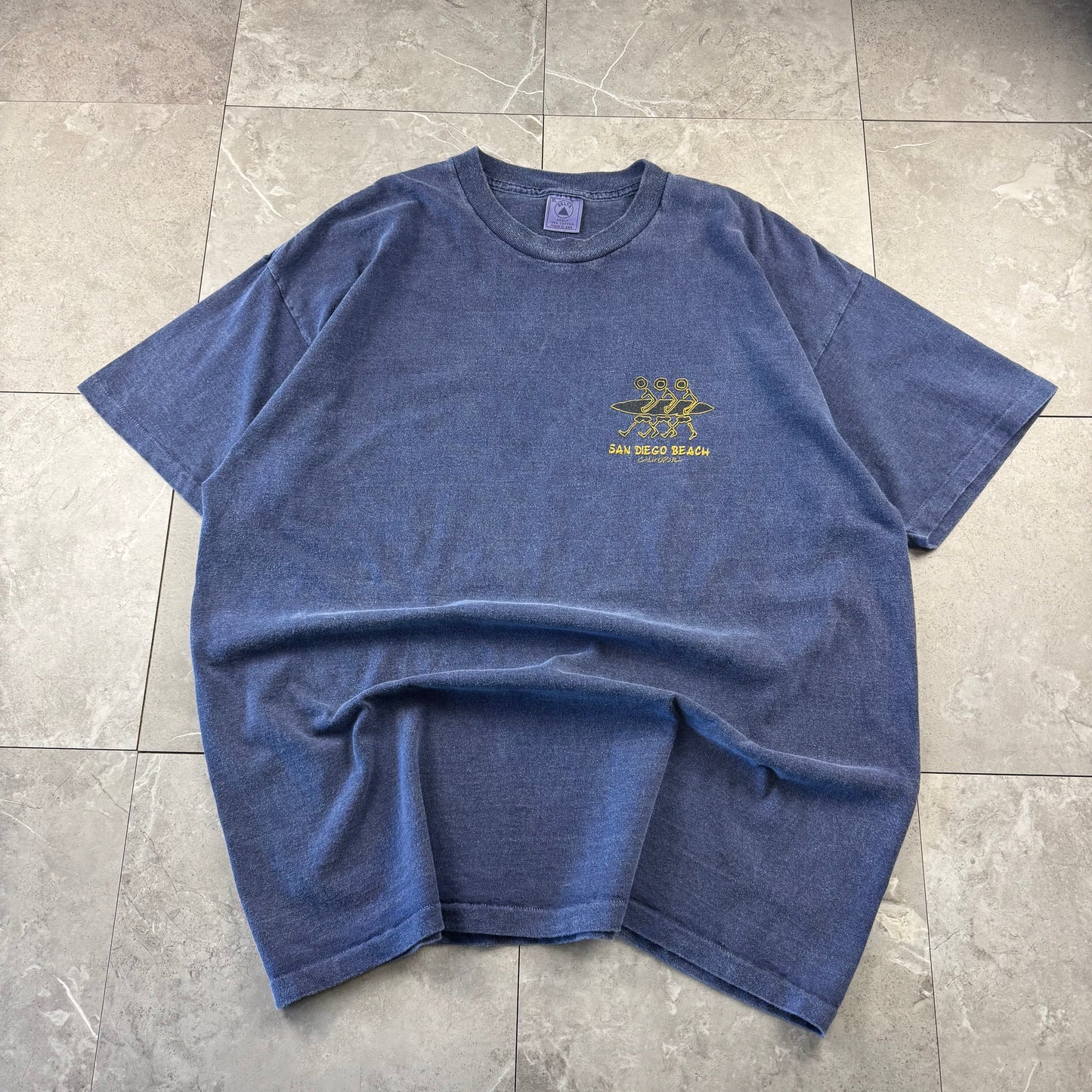 90s Delta San Diego Beach Made in USA Faded Blue Surf Graphic T-Shirt