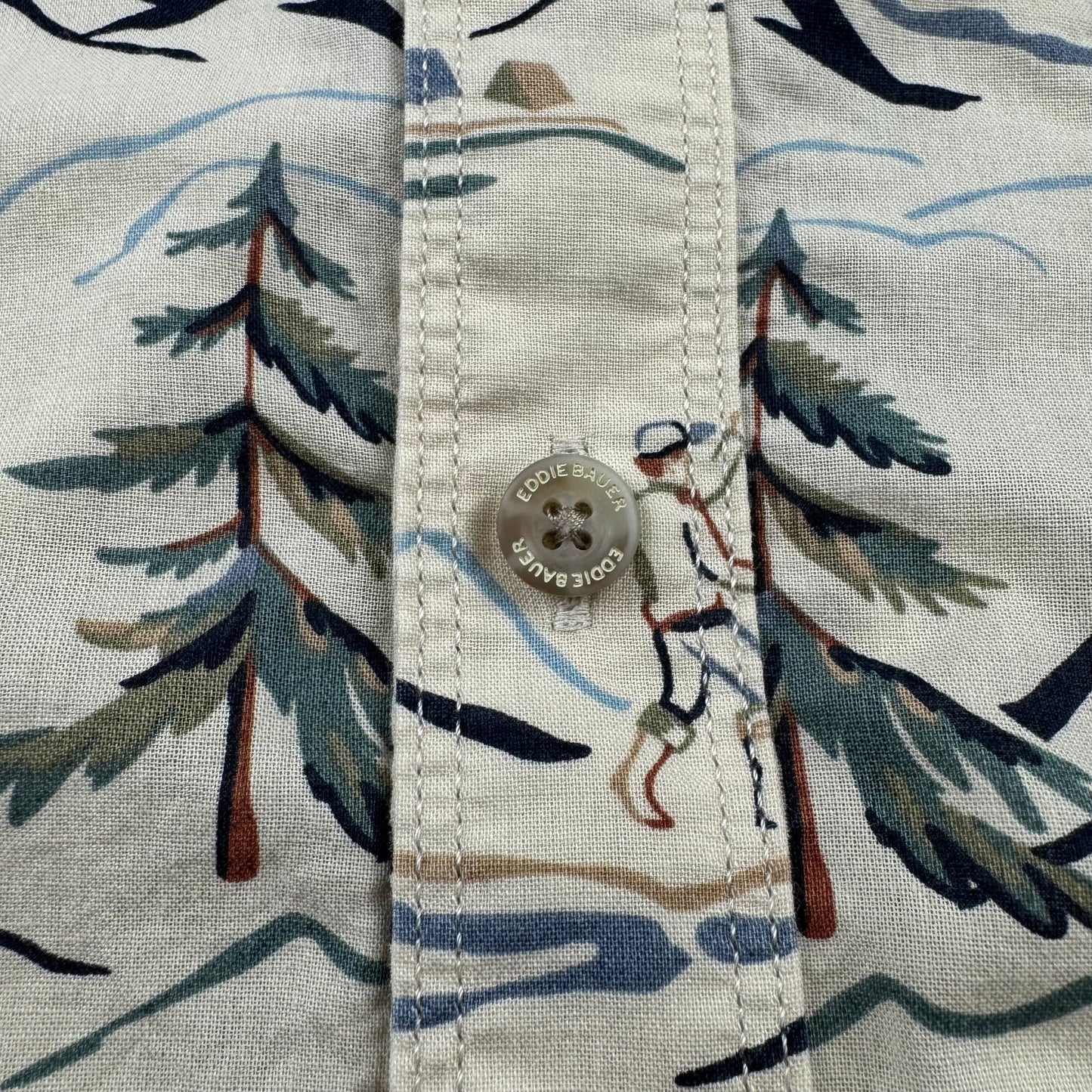 00s~ Eddie Bauer Classic Fit Fishing Graphic Short Sleeve Button Down Shirt