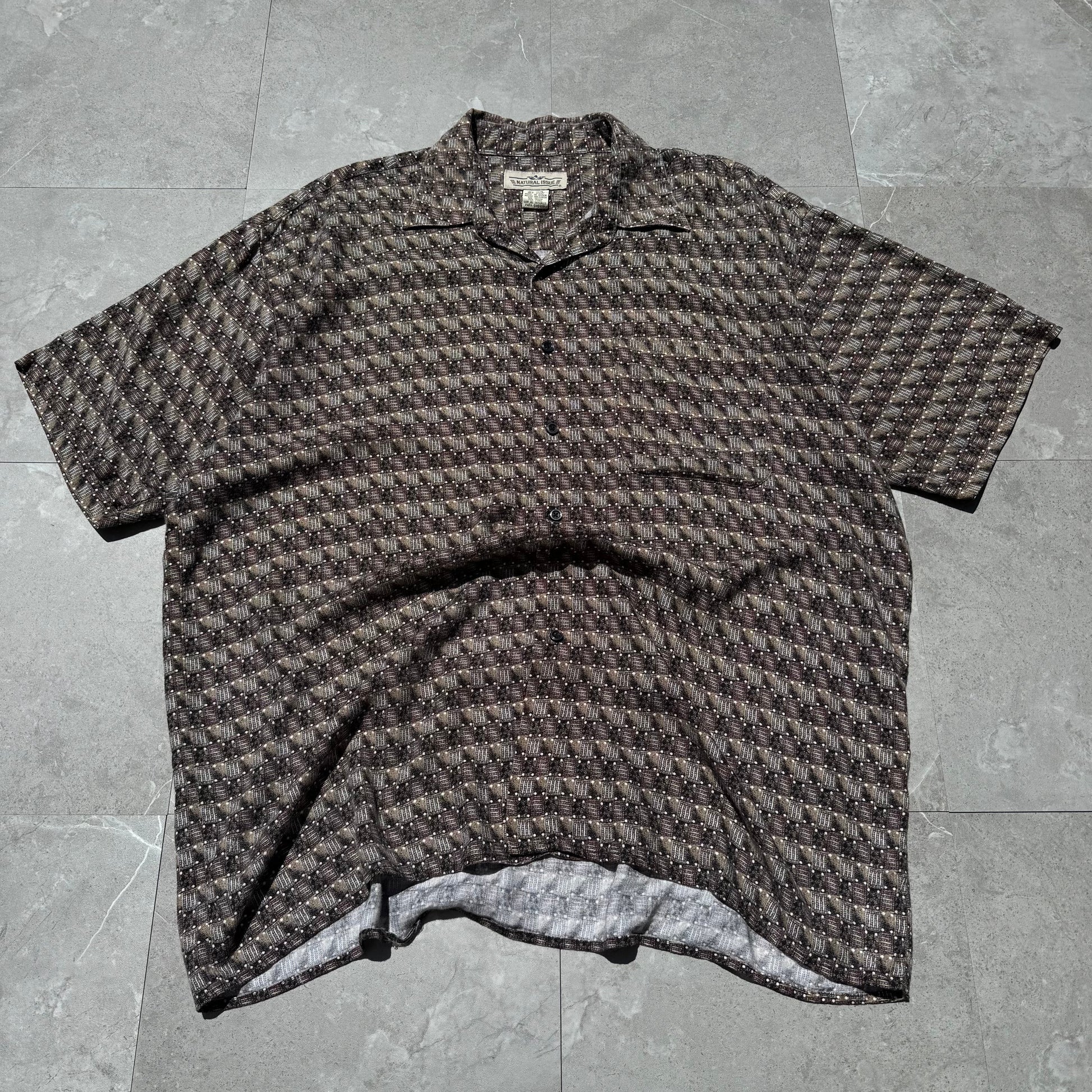 90s Natural Issue Box Pattern Rayon Short Sleeve Shirt KiiChain Clothing