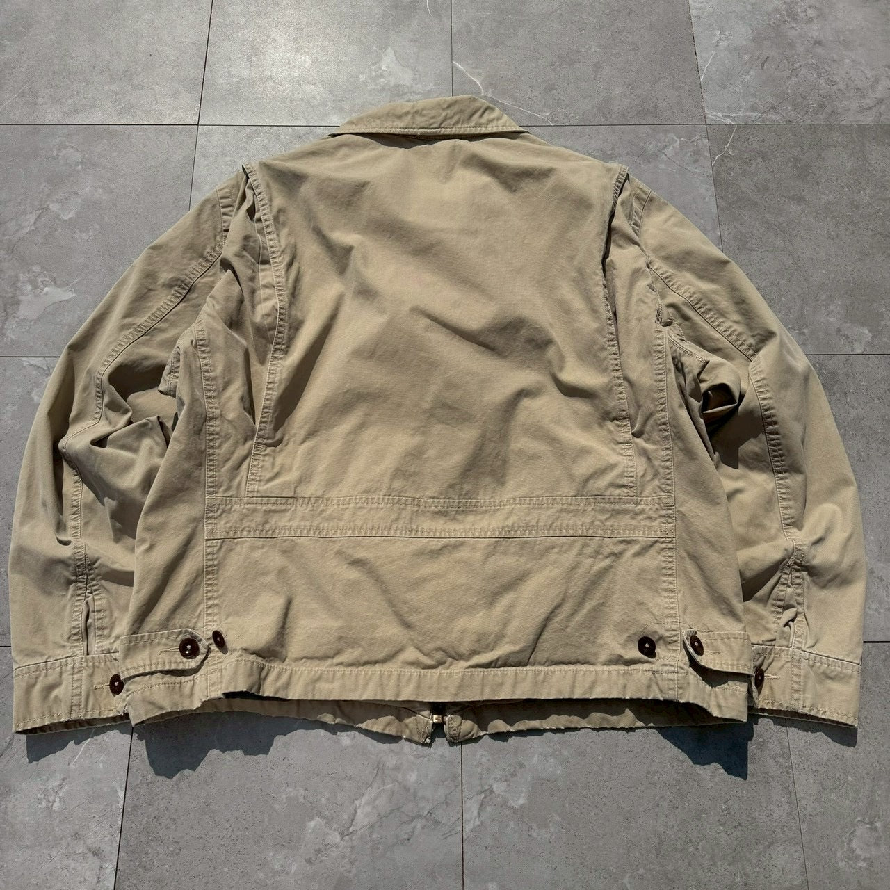 90s-00s Ralph Lauren Beige Flannel Lined Action Pleats Swing Top Jacket