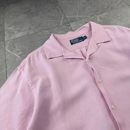 00s Polo by Ralph Lauren Pink Linen x Silk Open Collar Shirt XL