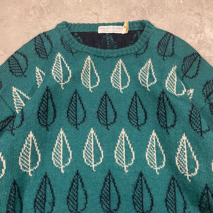 80s-90s Vanessa Keegan Made in England Wool Leaf Design Knitted Sweater