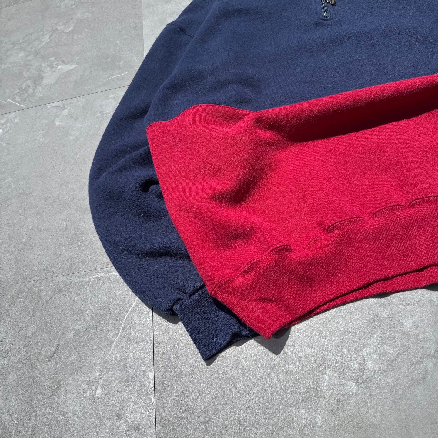 90s Russell Athletic Rare Made in USA Half-Zip Two Tone Navy/Red Sweatshirt KiiChain Clothing