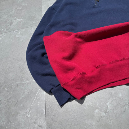 90s Russell Athletic Rare Made in USA Half-Zip Two Tone Navy/Red Sweatshirt KiiChain Clothing