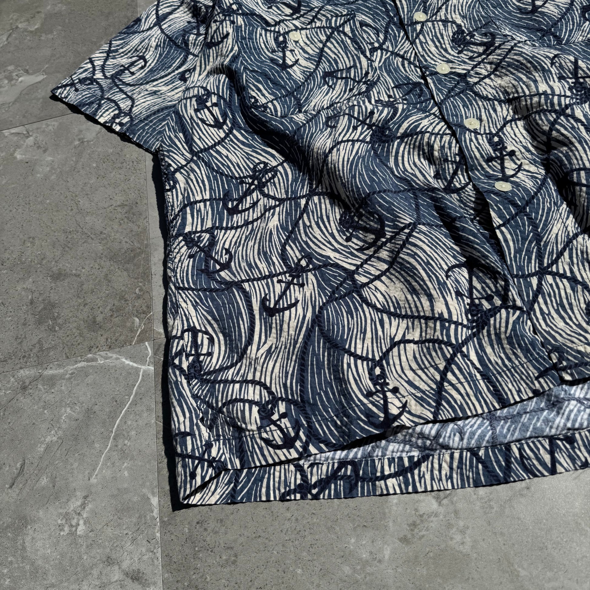 90s-00s Ralph Lauren Polo Sport Anchor Pattern Seersucker Open Collar Shirt KiiChain Clothing