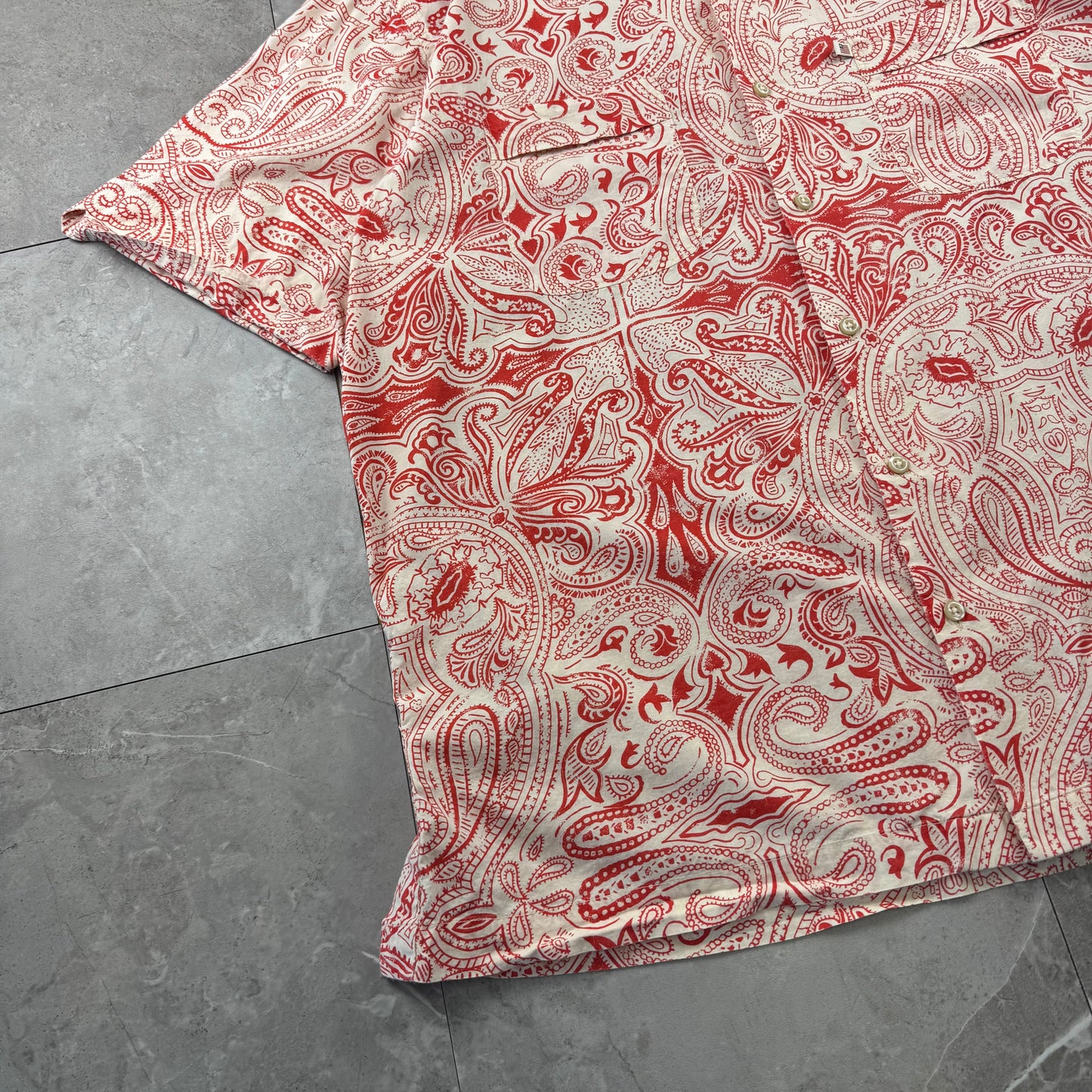 00s Ralph Lauren Polo Jeans Co. Red Paisley Open Collar Shirt
