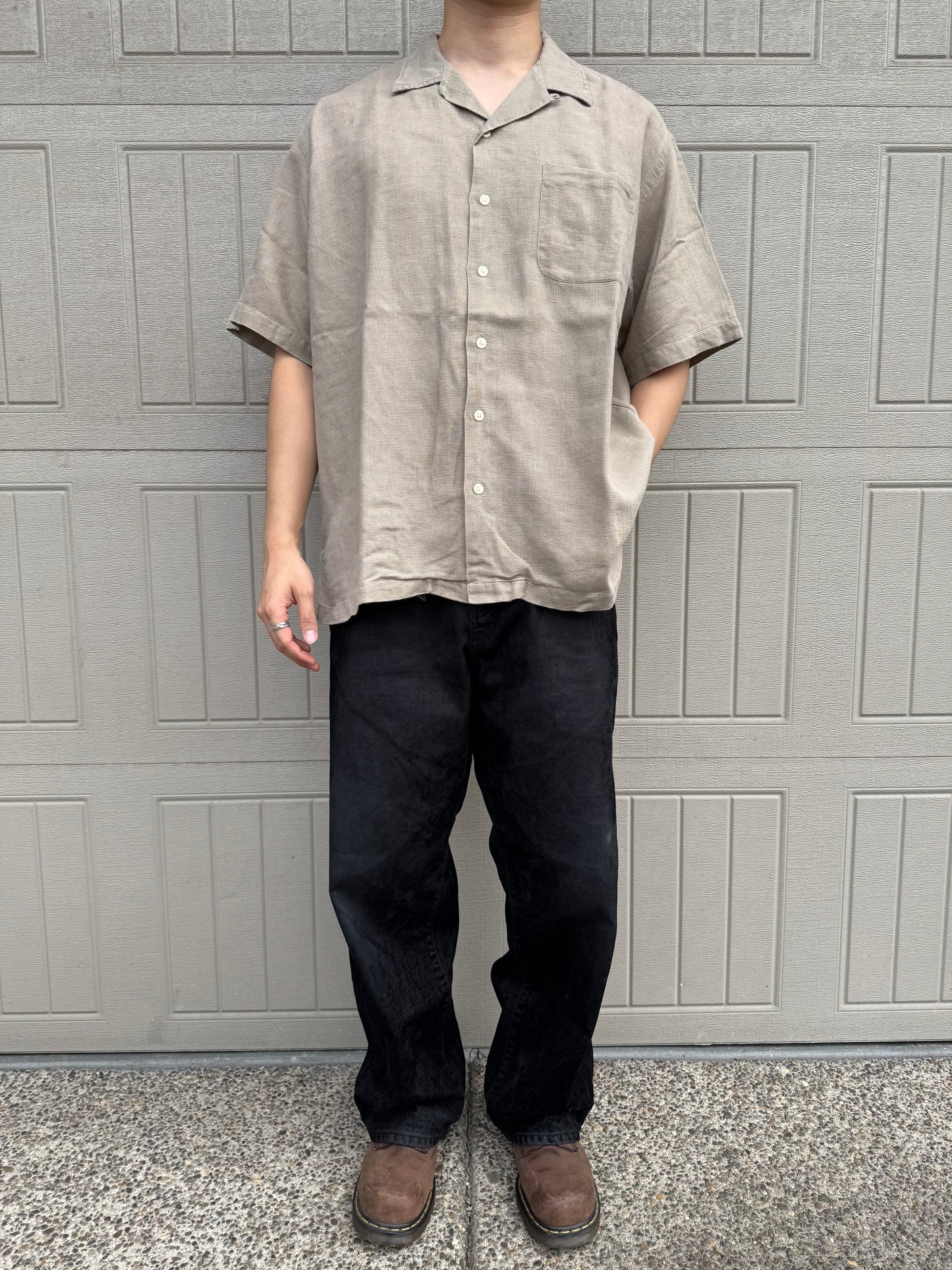 90s-00s Ralph Lauren Clayton Linen x Cotton No Pony Open Collar Shirt KiiChain Clothing