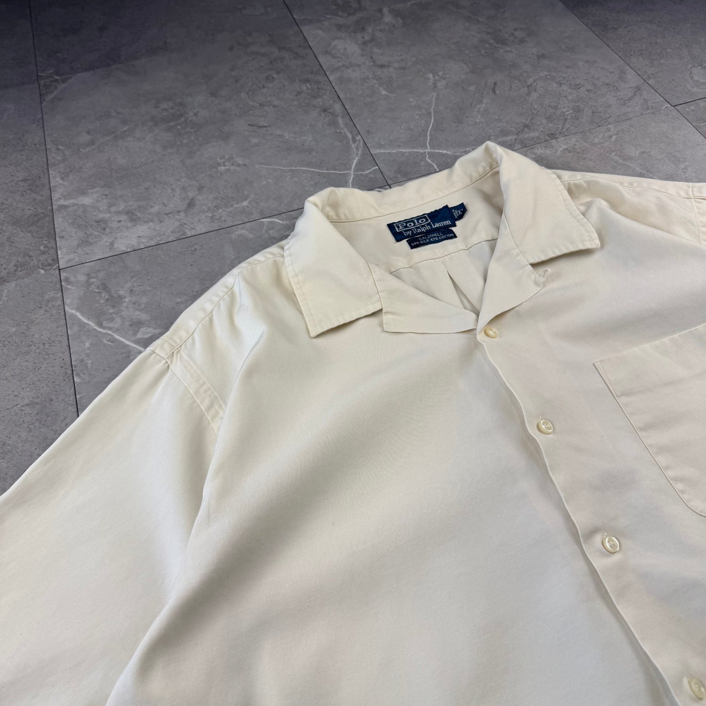 00s Polo by Ralph Lauren Caldwell No-Pony Cream Silk x Cotton Open Collar Shirt XL