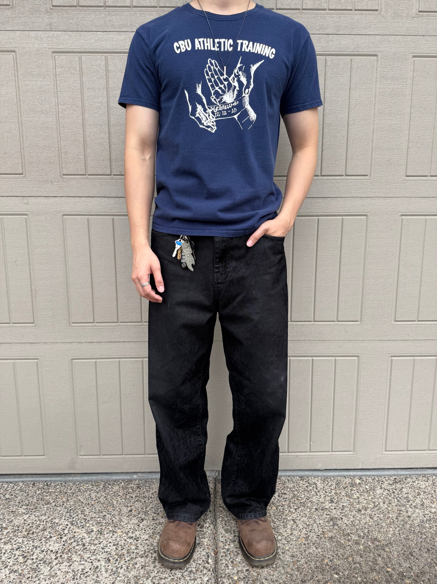 00s~ Hanes Navy CBU Athletic Training Hebrews 12:12-13 Christian Graphic Tee