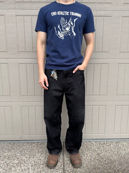 00s~ Hanes Navy CBU Athletic Training Hebrews 12:12-13 Christian Graphic Tee