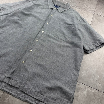 00s Ralph Lauren Polo Golf Clayton Black/White Houndstooth Linen x Cotton Short Sleeve Shirt XL