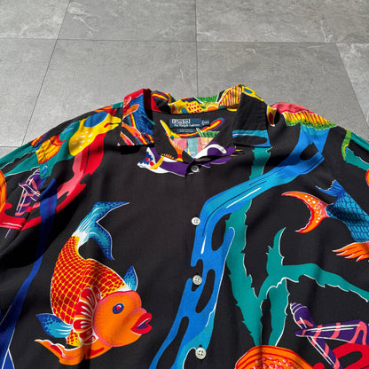 90s-00s Ralph Lauren “Caldwell” 100% Viscose Rare Fish Open Collar Shirt KiiChain Clothing