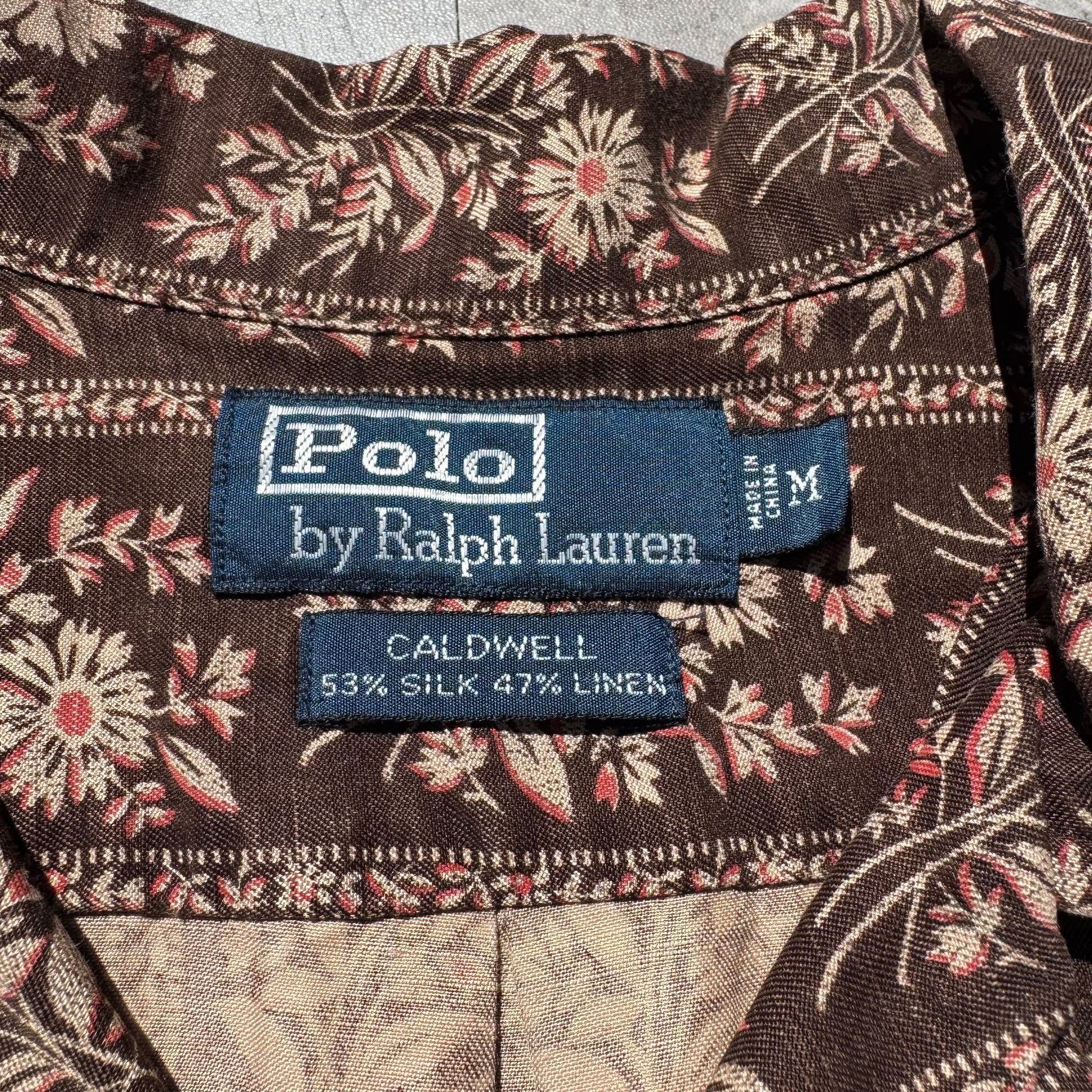 90s-00s Ralph Lauren Caldwell Silk x Linen Brown Floral Open Collar Shirt KiiChain Clothing