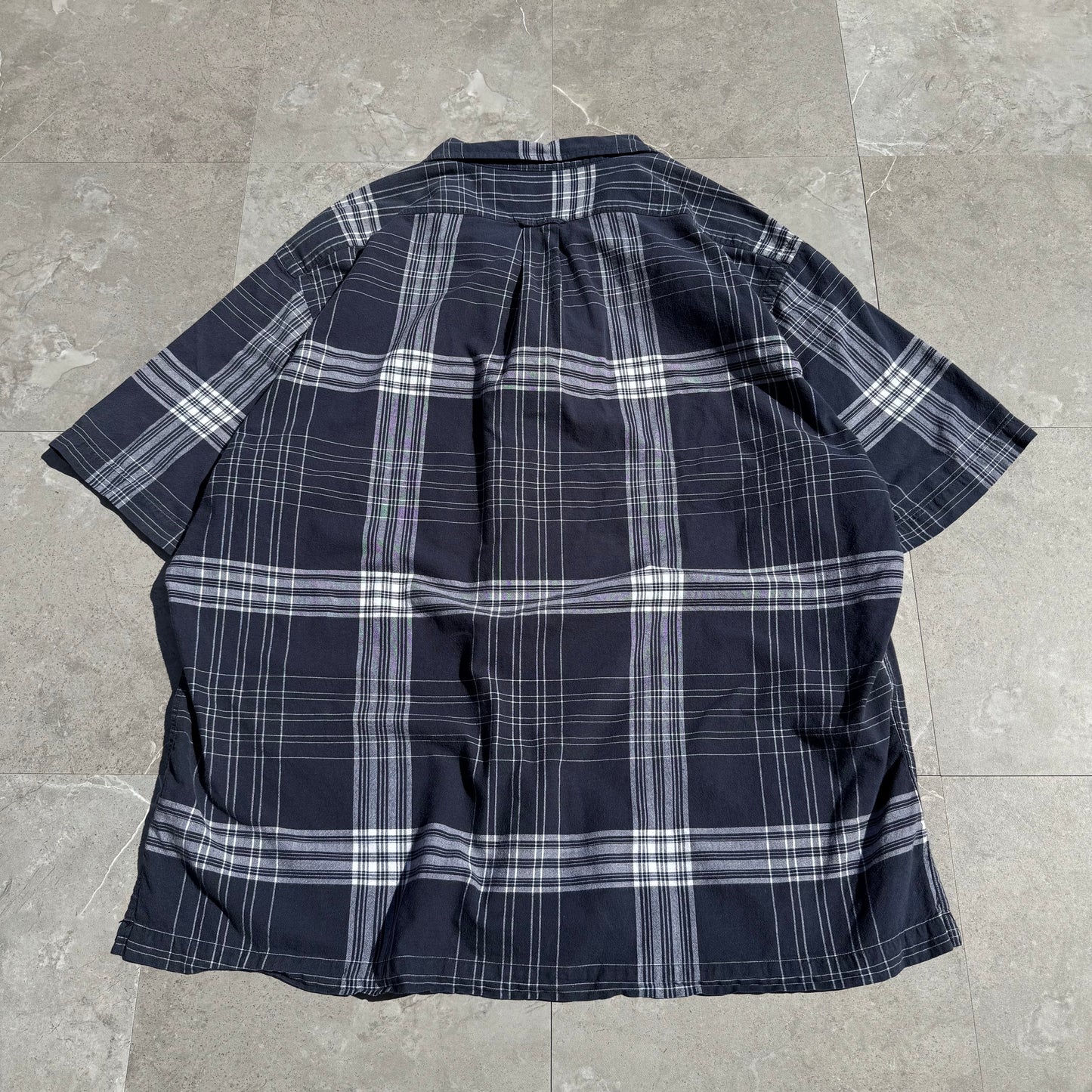 90s-00s Ralph Lauren “Caldwell” Navy Checkered Open Collar Shirt KiiChain Clothing