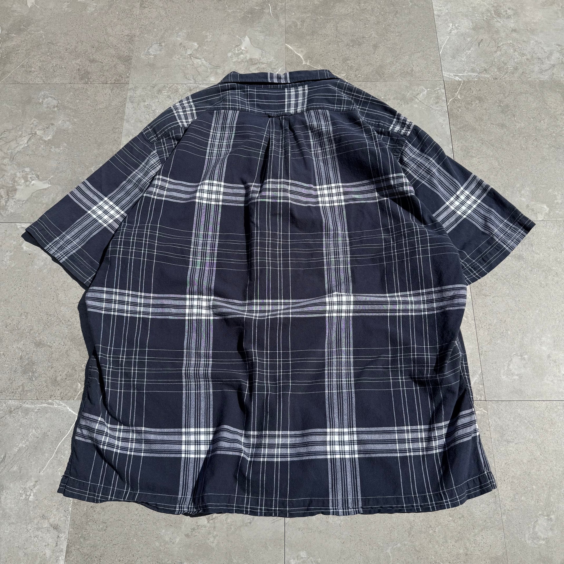 90s-00s Ralph Lauren “Caldwell” Navy Checkered Open Collar Shirt KiiChain Clothing