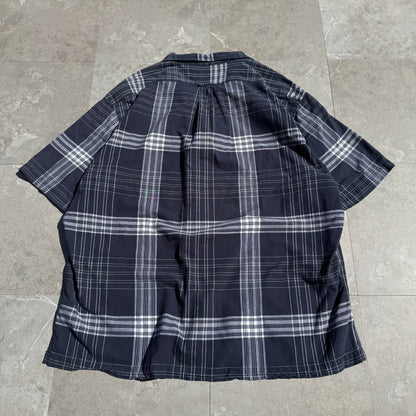 90s-00s Ralph Lauren “Caldwell” Navy Checkered Open Collar Shirt KiiChain Clothing