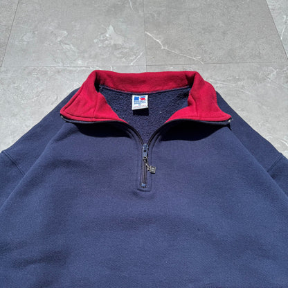 90s Russell Athletic Rare Made in USA Half-Zip Two Tone Navy/Red Sweatshirt KiiChain Clothing