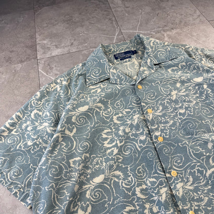 90s Polo by Ralph Lauren Faded Blue Paisley Open Collar Shirt L