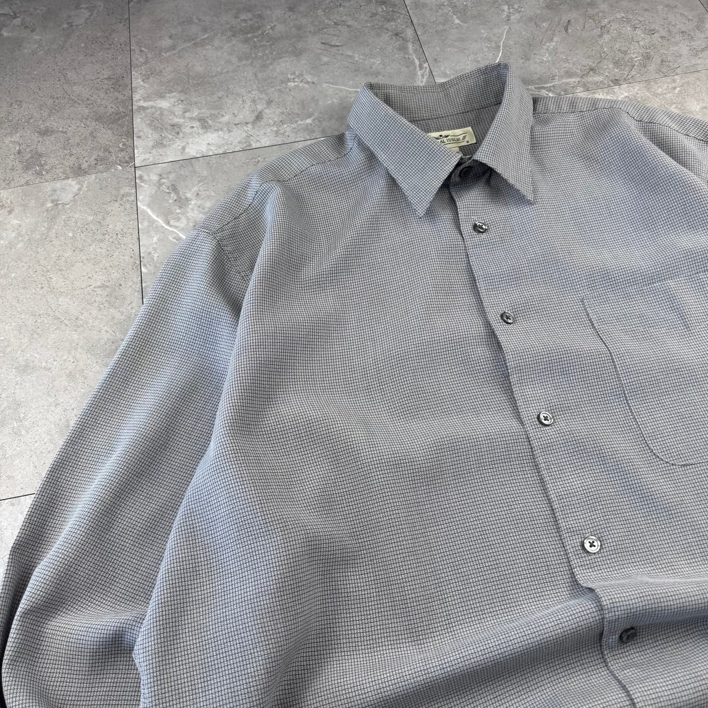 90s Natural Issue Gray Rayon Gingham Checkered Shirt