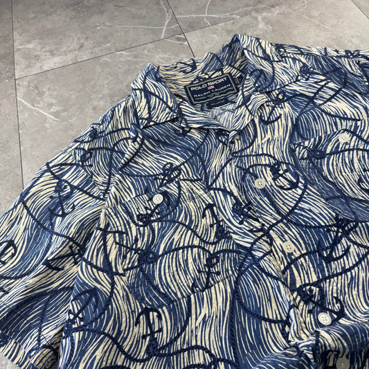 00s Ralph Lauren Polo Sport Blue Anchor Seersucker Open Collar Shirt