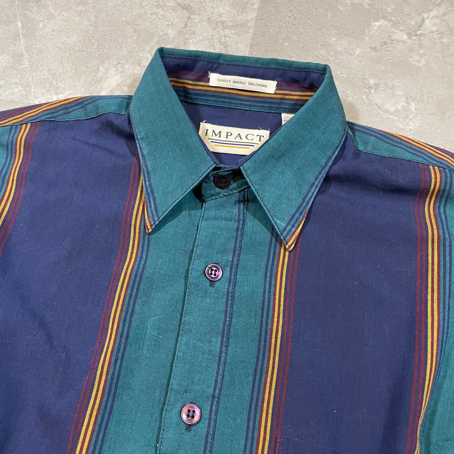 90s Impact Green/Navy Striped Shirt