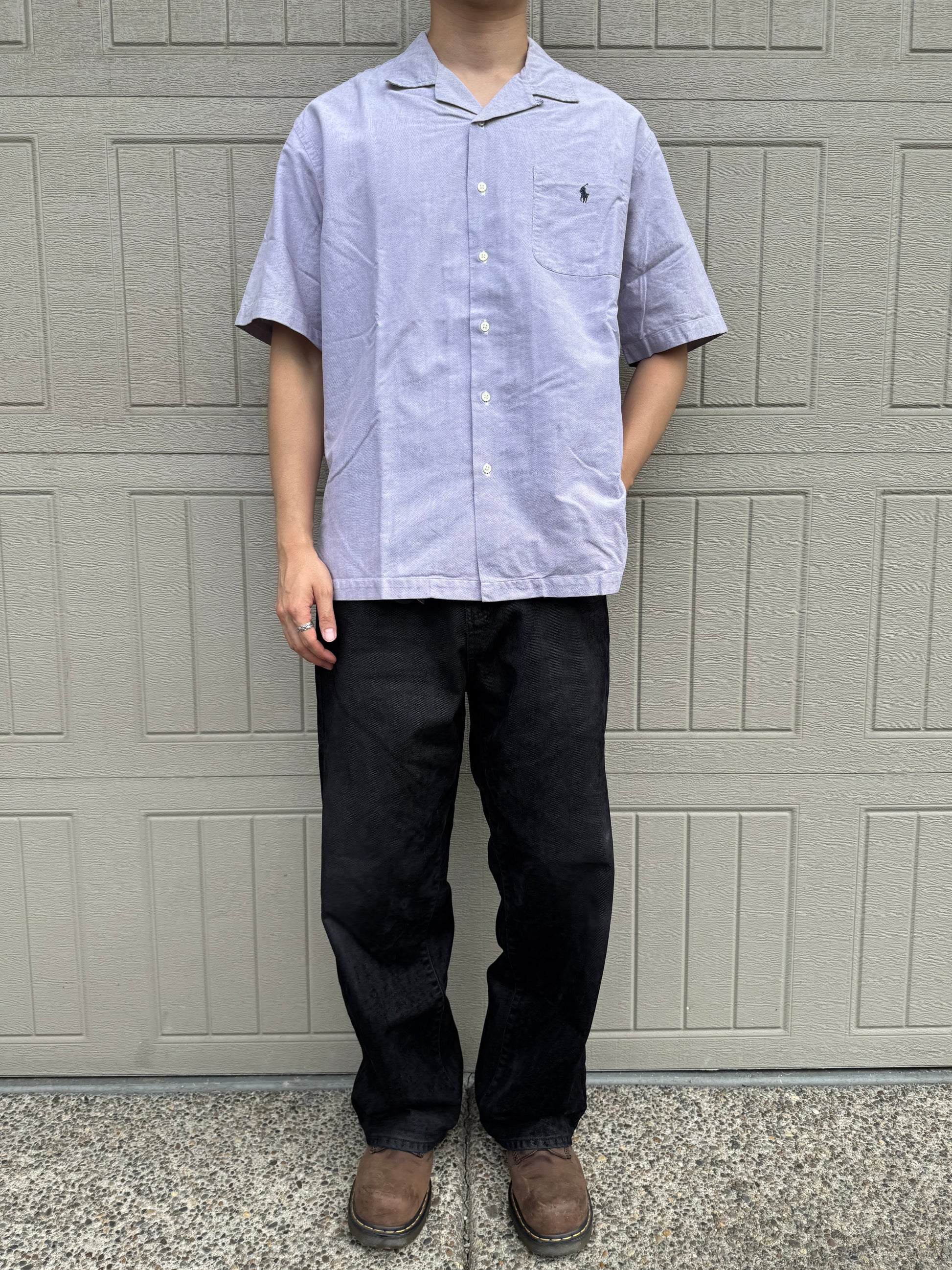 90s-00s Ralph Lauren Caldwell Purple Cotton Pocket Pony Open Collar Shirt KiiChain Clothing