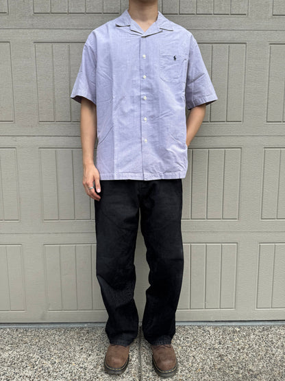 90s-00s Ralph Lauren Caldwell Purple Cotton Pocket Pony Open Collar Shirt KiiChain Clothing