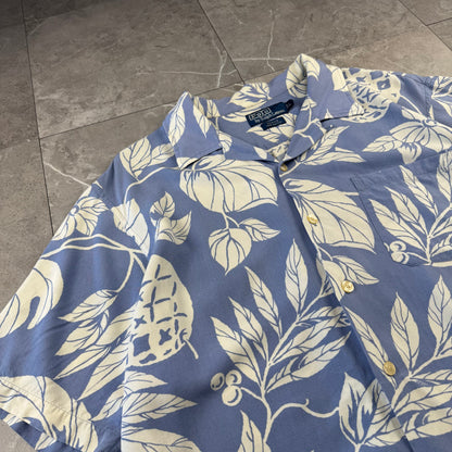 00s Polo by Ralph Lauren Adams Blue Rayon Open Collar Shirt L