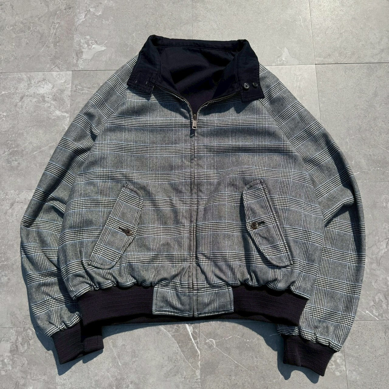 90s-00s Ralph Lauren Rare Houndstooth / Navy Reversible Harrington Jacket