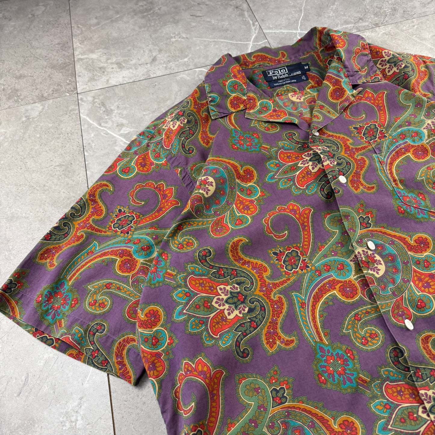 80s Polo by Ralph Lauren Rare Purple Made in USA Paisley Open Collar Shirt