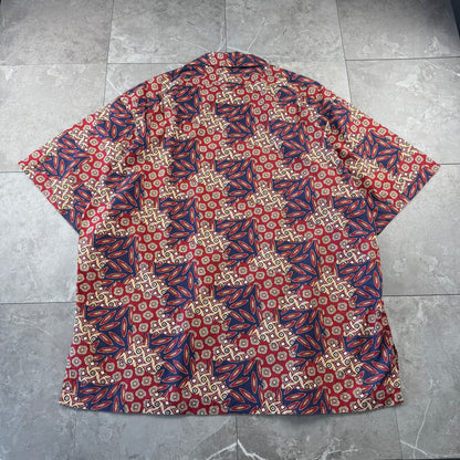90s Polo by Ralph Lauren Rare Red Geometric Open Collar Shirt XL
