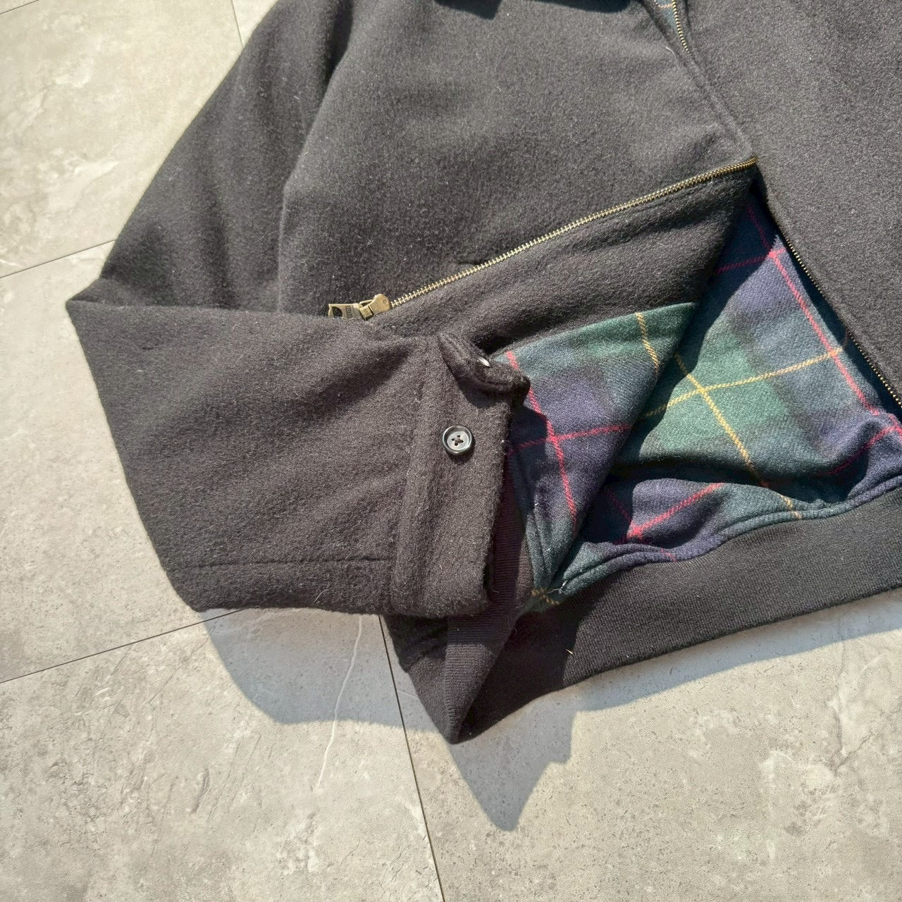 90s-00s Ralph Lauren Black Checkered Lined Wool Harrington Jacket