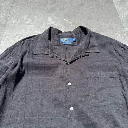 90s-00s Ralph Lauren Rare Caldwell Black Linen x Cotton Checkered Open Collar Shirt KiiChain Clothing