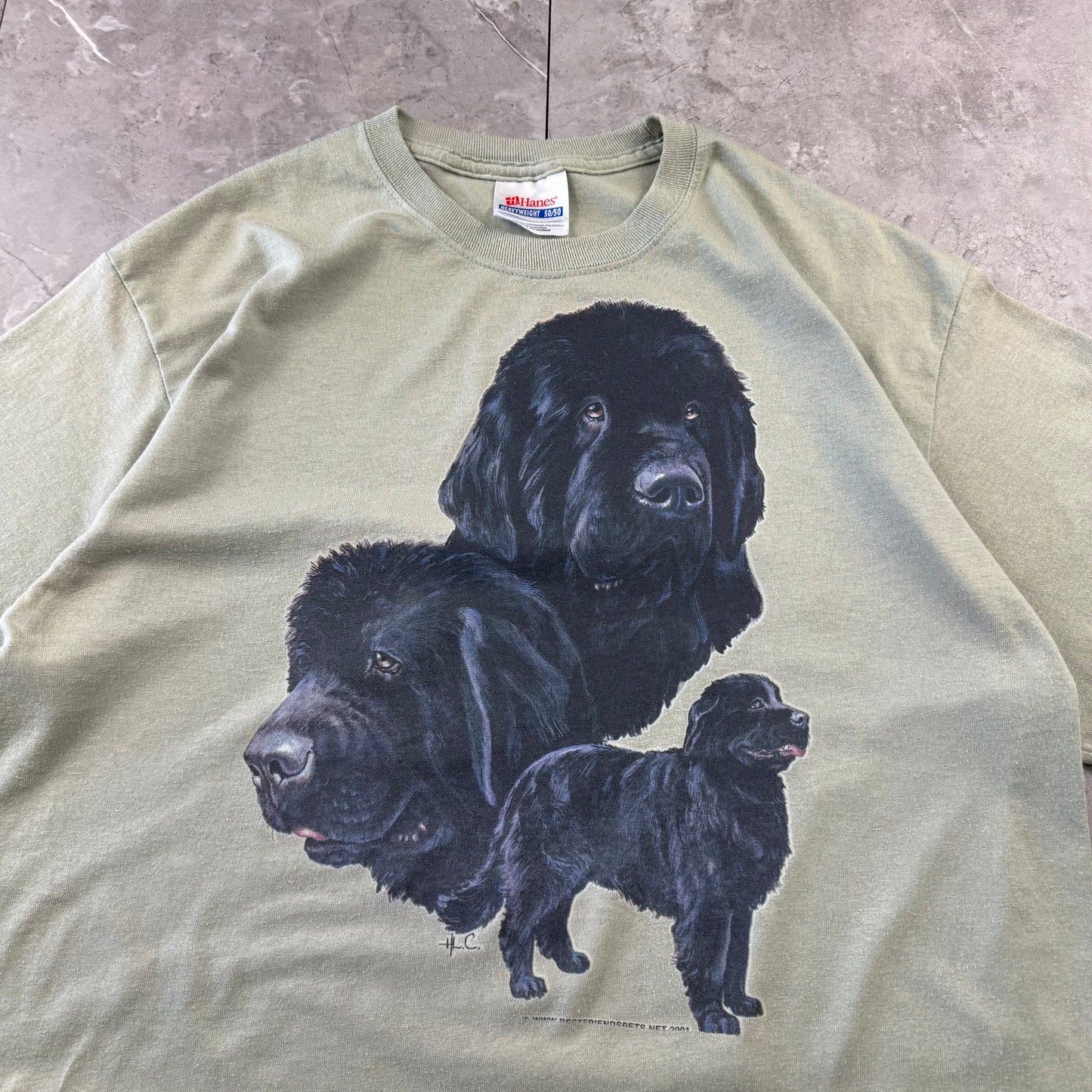90s-00s Hanes Black Dog Khaki T-Shirt