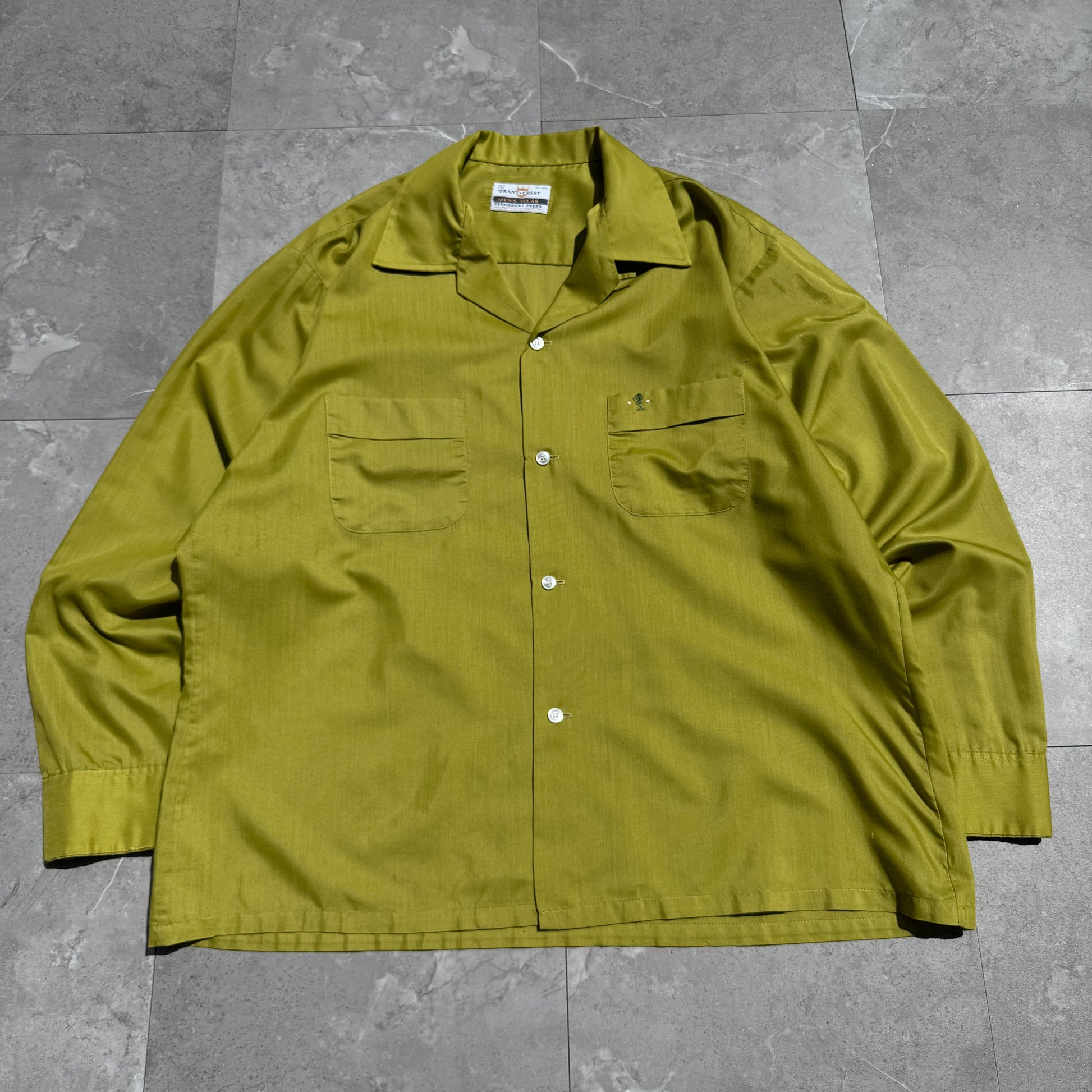 60s Grant-Crest Poly-Cotton Open Collar Long Sleeve Shirt KiiChain Clothing