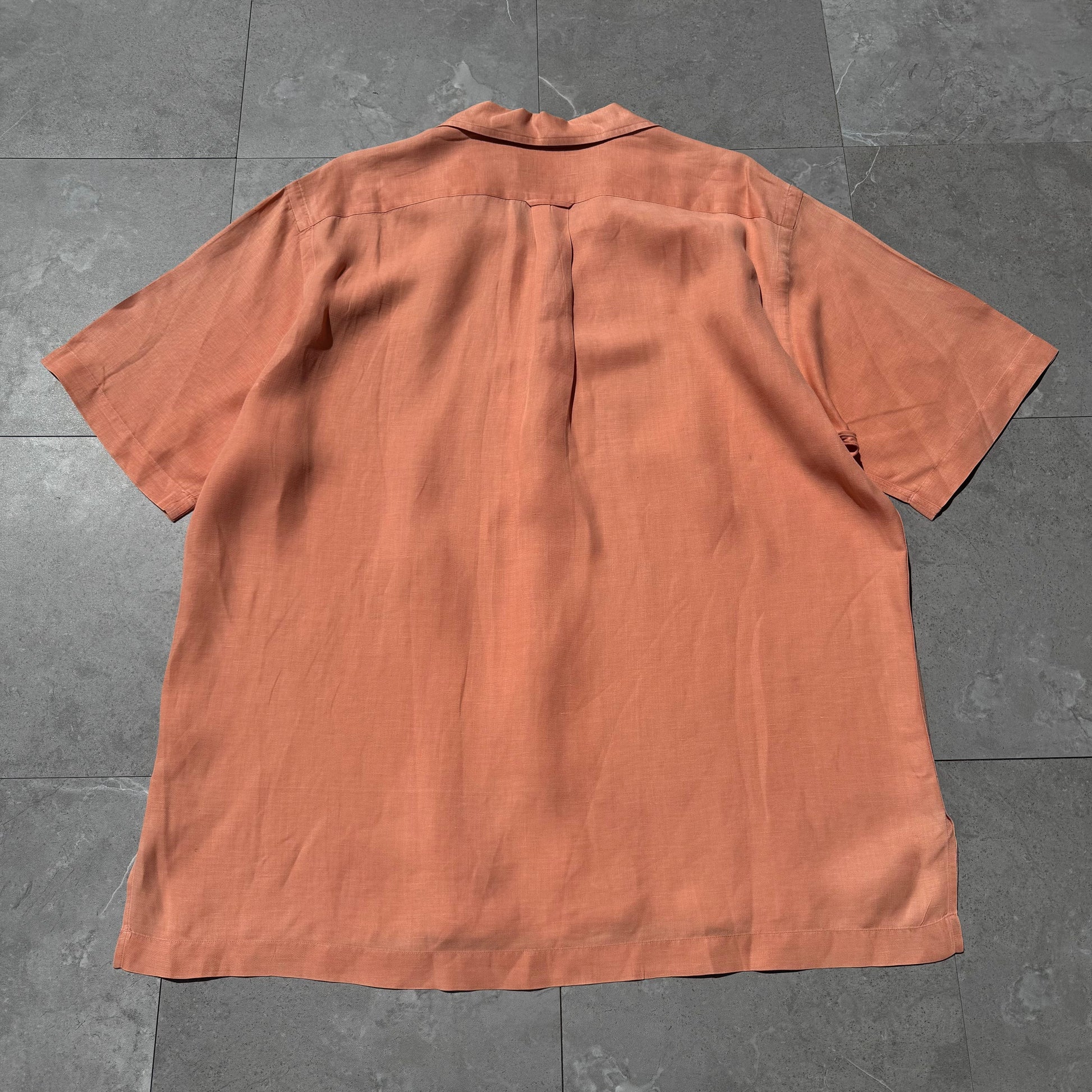 90s-00s Ralph Lauren Polo Golf Caldwell Orange Silk x Linen Open Collar Shirt KiiChain Clothing