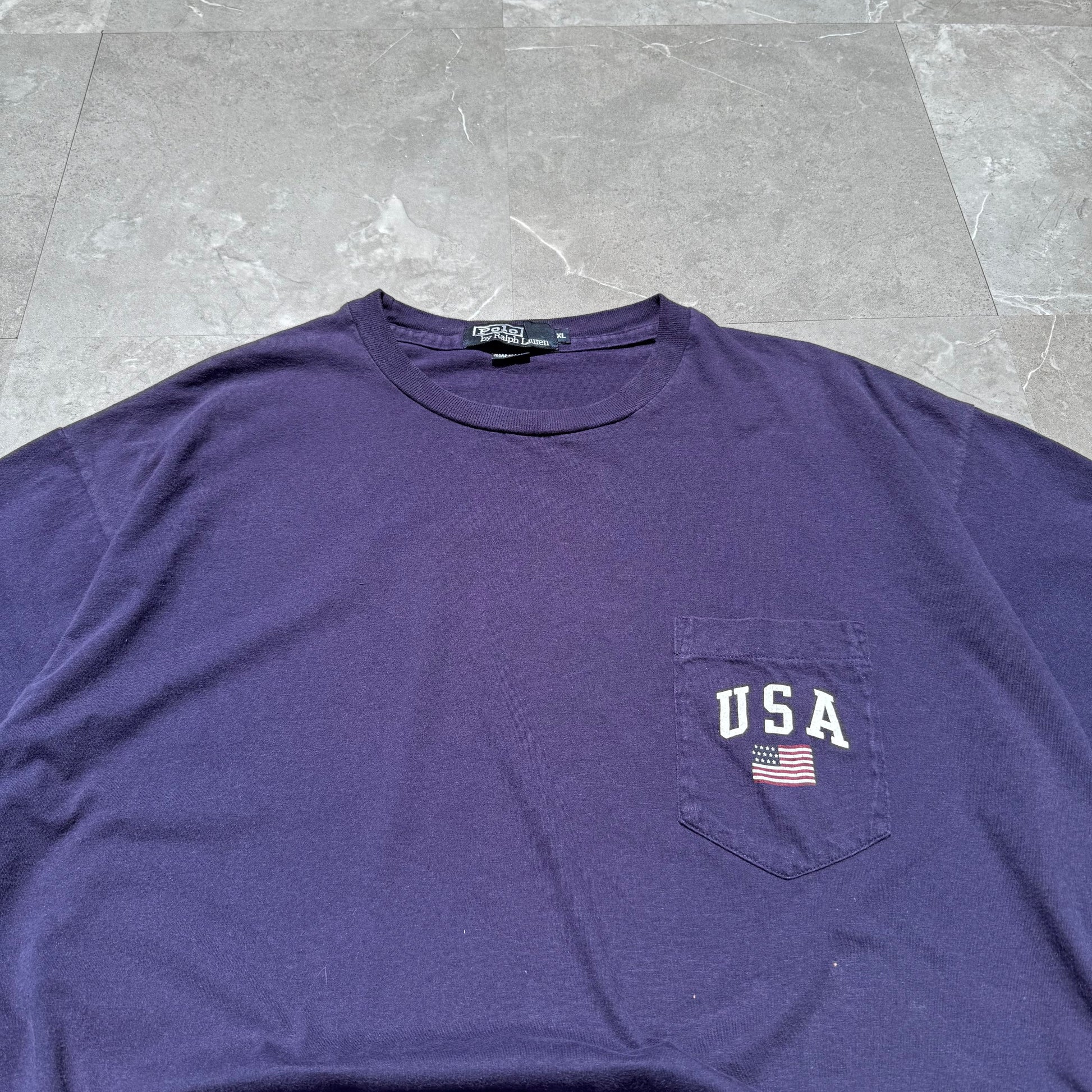 80s-90s Ralph Lauren Navy/Purple Made in USA Pocket Tee KiiChain Clothing
