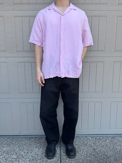 00s Polo by Ralph Lauren Pink Linen x Silk Open Collar Shirt XL