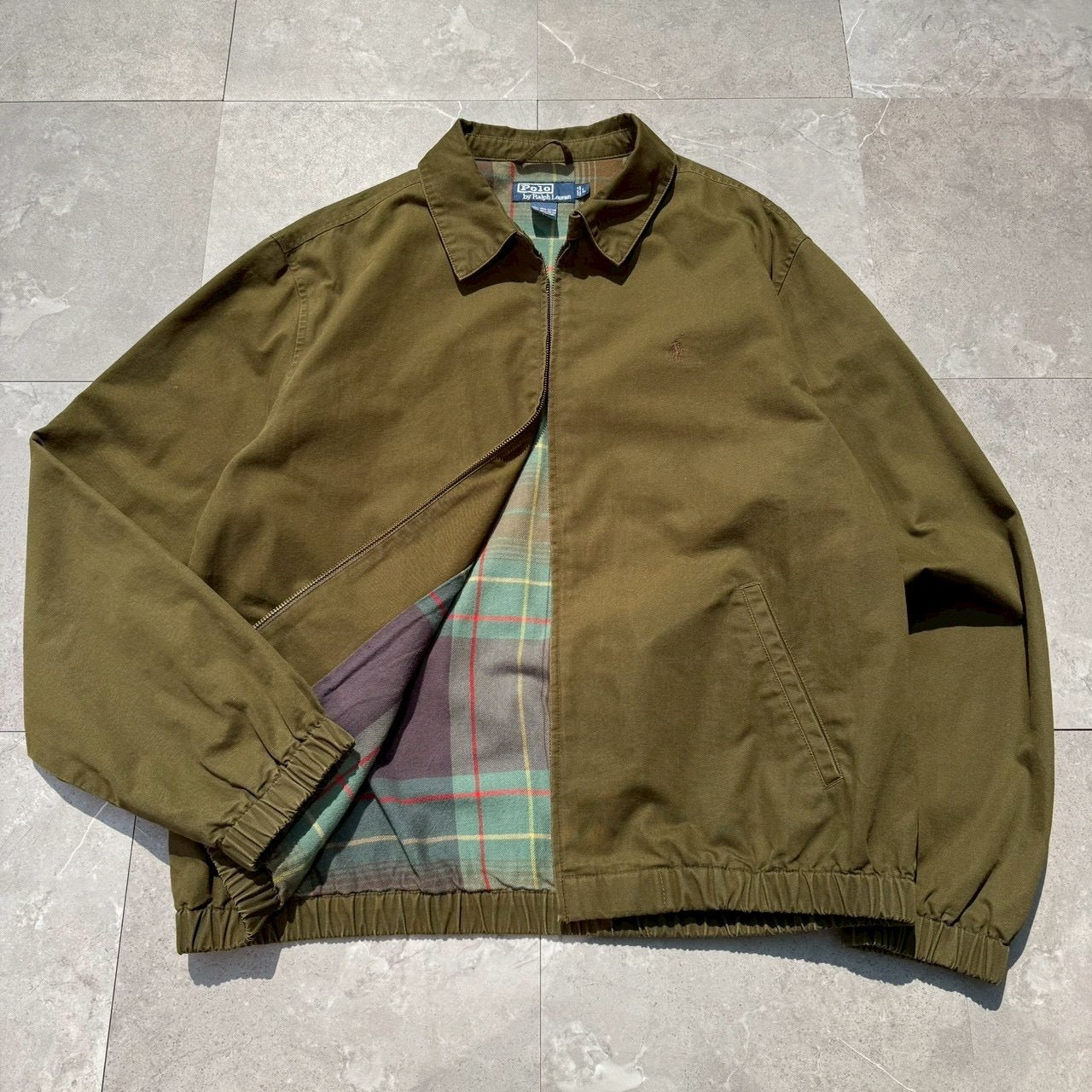 90s-00s Ralph Lauren Olive Green Checkered Lined Swing Top Jacket