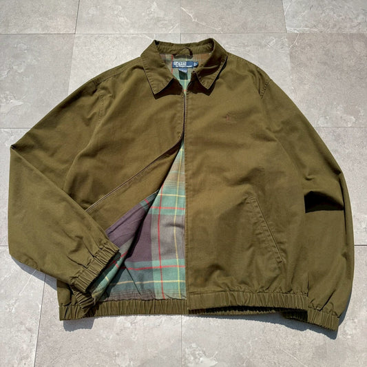 90s-00s Ralph Lauren Olive Green Checkered Lined Swing Top Jacket