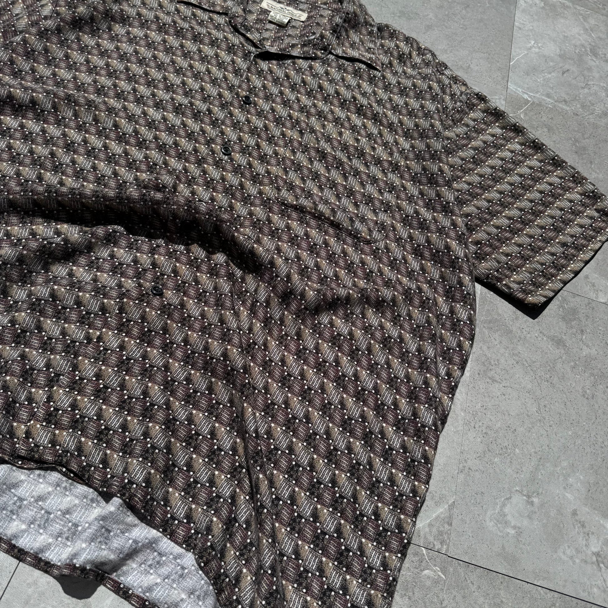 90s Natural Issue Box Pattern Rayon Short Sleeve Shirt KiiChain Clothing