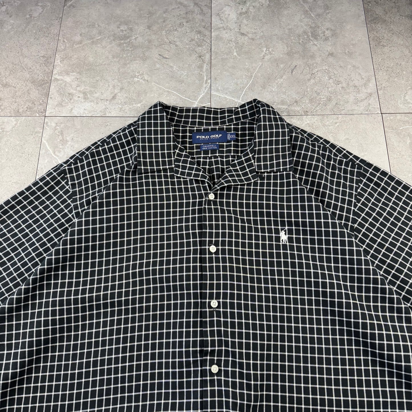 00s Polo Golf Ralph Lauren Caldwell Black Checkered Open Collar Shirt