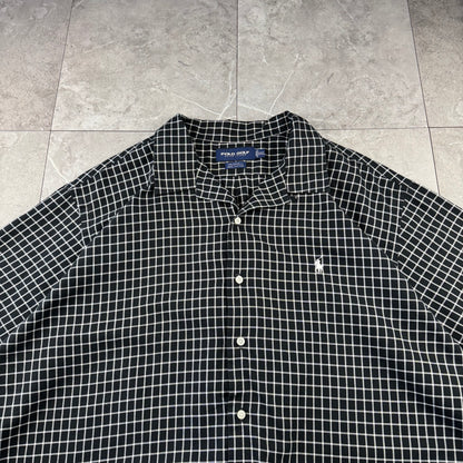 00s Polo Golf Ralph Lauren Caldwell Black Checkered Open Collar Shirt